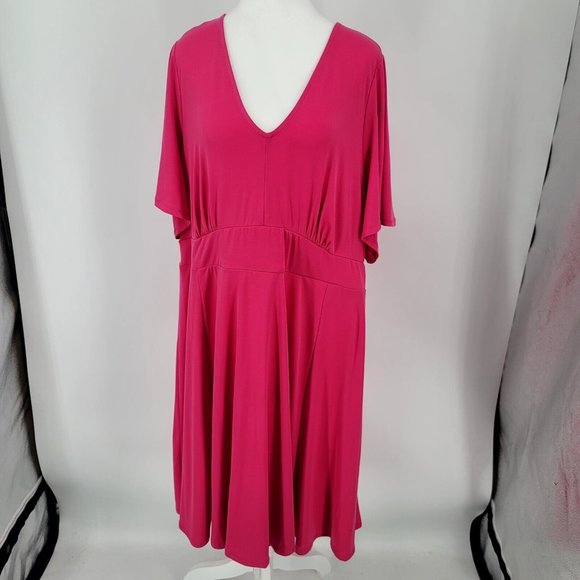 Torrid Pink V-neck Short Flutter Sleeves Skate Dress Women's Size 3X NEW - Picture 2 of 9